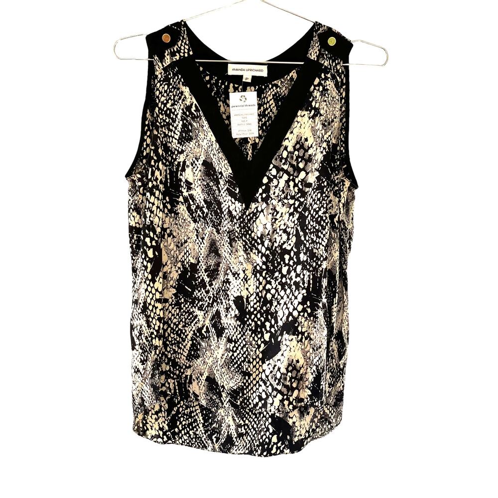 Amanda Uprichard Women’s Silk Sleeveless Black & White Print Top P/S